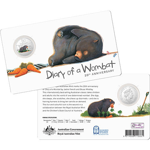 2022 20c 20th Anniversary of Diary of a Wombat Cu/Ni Uncirculated Coin in Card