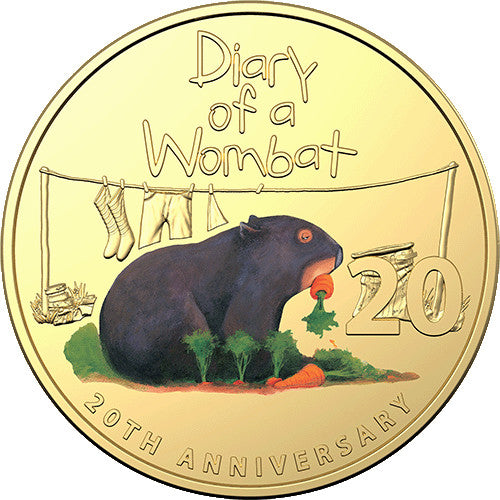 2022 20c 20th Anniversary of Diary of a Wombat - Deluxe Edition Book & Gold Plated Coin in Card