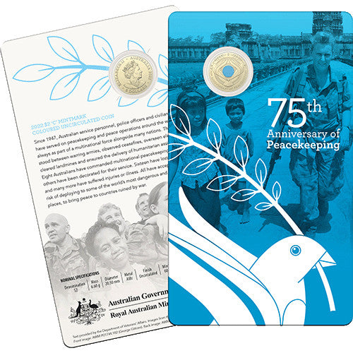 2022 $2 75th Anniversary of Peacekeeping Al/Br C Mintmark Coloured Uncirculated Coin in RAM Card