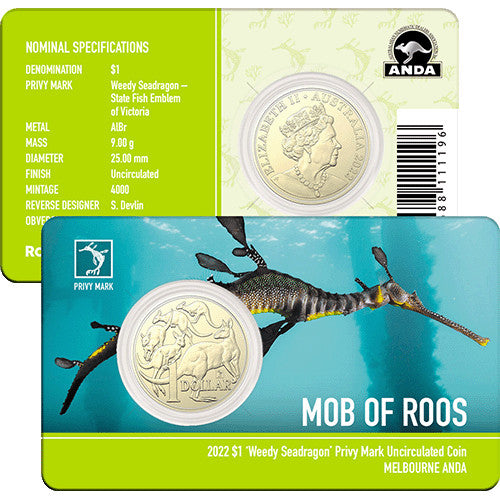 2022 $1 ANDA Melbourne Money Expo Mob of Roos Weedy Seadragon Privymark Unc Coin