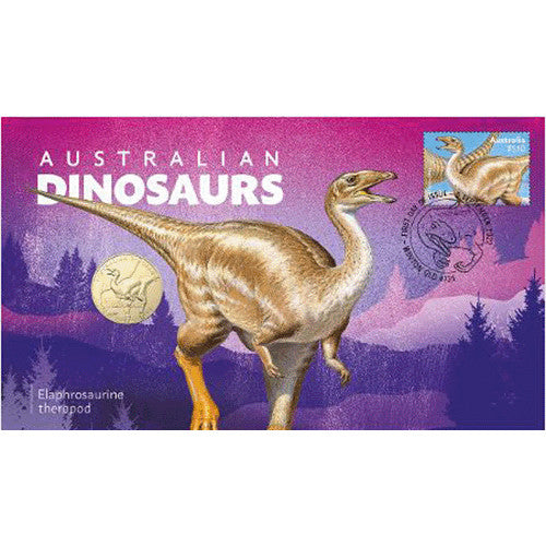 2022 $1 Australian Dinosaurs - Elaphrosaurine theropod Coin & Stamp Cover PNC