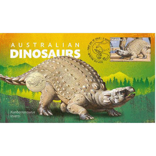 2022 $1 Australian Dinosaurs - Kunbarrasaurus ieversi Coin & Stamp Cover PNC