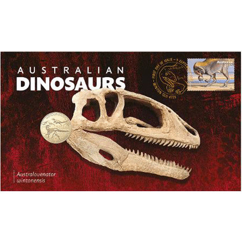 2022 $1 Australian Dinosaurs - Australovenator Wintensis Skeleton Coin & Stamp Cover PNC