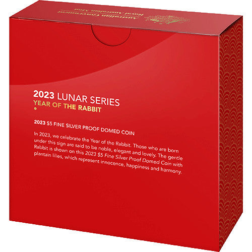 2023 $5 Year of the Rabbit Fine Silver Proof Domed Coin