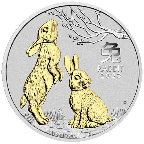 2023 $1 Lunar Year of the Rabbit 1oz Silver Gilded Coin