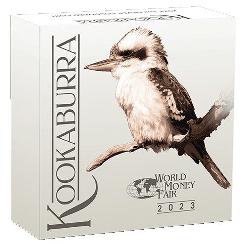 2023 $1 World Money Fair - Coin Show Special Australian Kookaburra 1oz Silver Coloured Coin