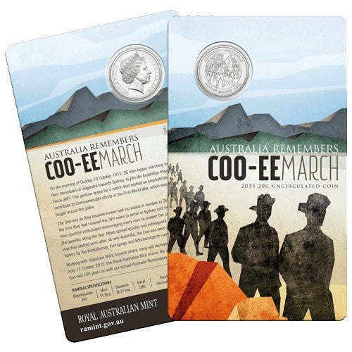 2015 20c Australia Remembers - Coo-ee March Unc Coin in Card