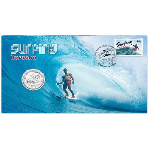 2013 50c Surfing Coin & Stamp Cover PNC