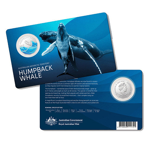 2023 50c Australian Antarctic Territory - Humpback Whale Coloured Uncirculated Coin in Card