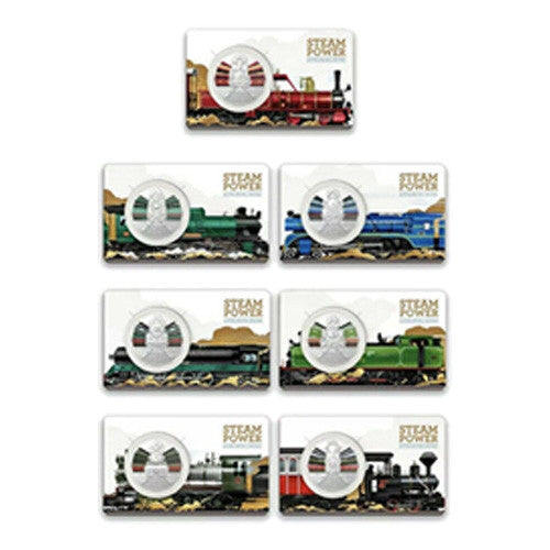 2022 50c Australian Steam Trains 7 Coin Set with Folder