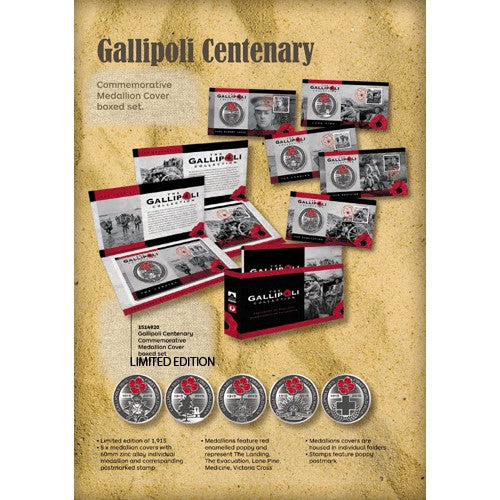 2015 Gallipoli Centenary Commemorative Medallion Cover Boxed Set 5 PNCS