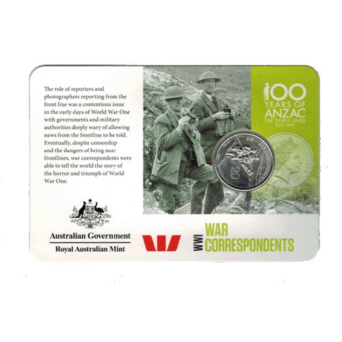 2015 20c ANZAC Centenary War Correspondence Legacy/Newscorp Issue Unc Coin in Card