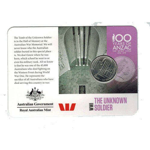 2015 20c ANZAC Centenary The Unknown Soldier Legacy/Newscorp Issue Unc Coin in Card