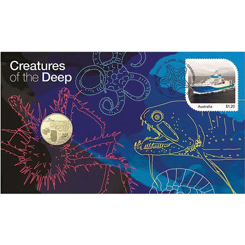 2023 $1 Creatures of the Deep Coin & Stamp Cover PNC Envelope Privy Mark