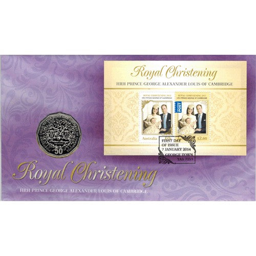 2013 50c Royal Christening Coin & Stamp Cover PNC