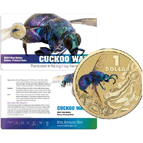 2014 $1 Bright Bugs Series - Cuckoo Wasp Unc Coin in Card