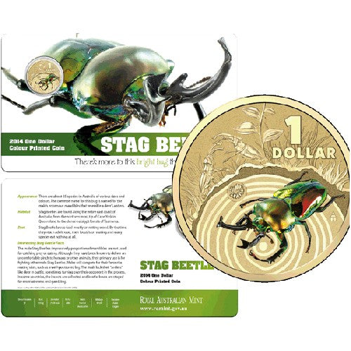 2014 $1 Bright Bugs Series - Stag Beetle Unc Coin in Card