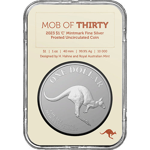 2023 $1 30th Anniversary of the Kangaroo Series - Mob of Thirty C Mintmark Silver Frosted Uncirculated Coin