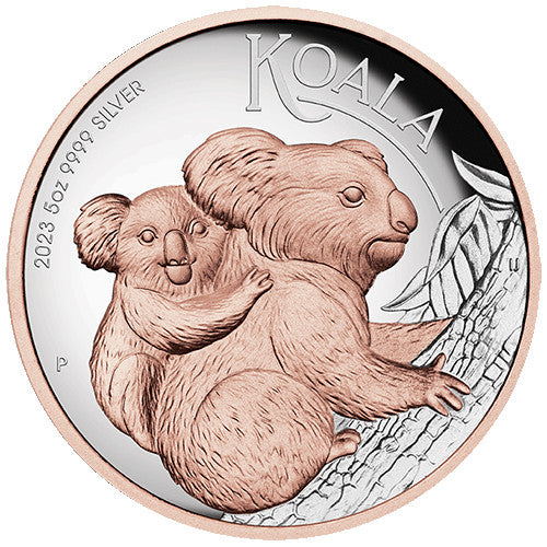 2023 $8 Australian Koala 5oz Silver Proof High Relief Pink Gilded Coin