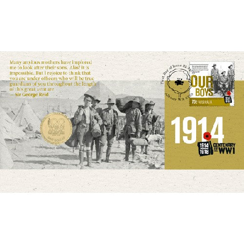 2014 $1 Centenary of WWI - Our Boys Coin & Stamp Cover PNC