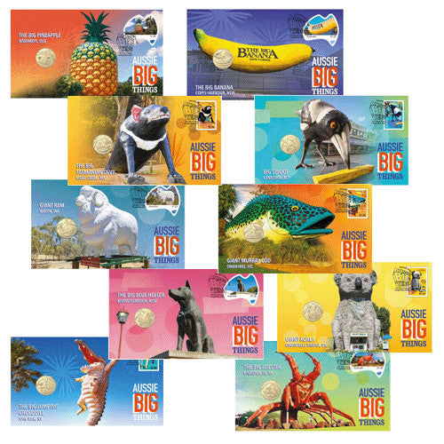 2023 $1 Aussie Big Things Set of 10 Coin & Stamp Covers PNC