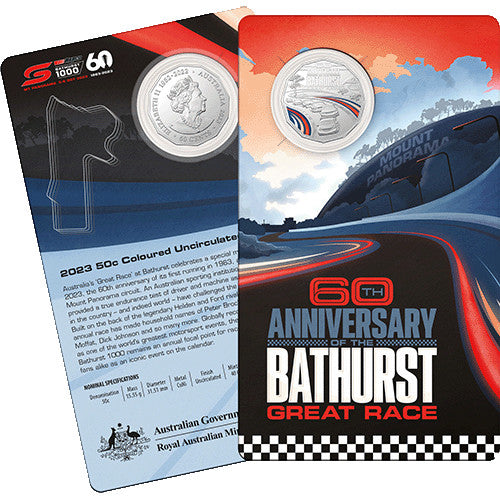 2023 50c 60th Anniversary of the Bathurst 1000 Coloured Uncirculated Coin in Card