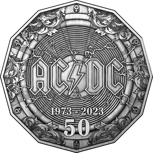 2023 50c 50th Anniversary of AC/DC Silver Antiqued Coin in Case