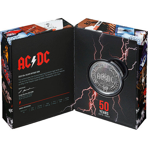 2023 50c 50th Anniversary of AC/DC Silver Antiqued Coin in Case