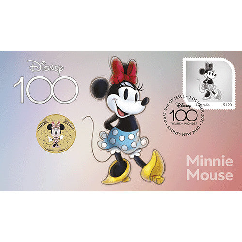 2023 $1 Disney 100th Anniversary - Minnie Mouse Coin & Stamp Cover PNC Coloured Coin Postal Numismatic Cover PNC