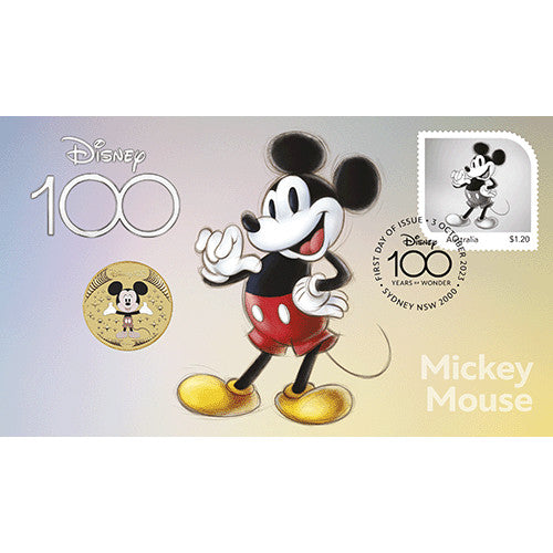 2023 $1 Disney 100th Anniversary - Mickey Mouse Coin & Stamp Cover PNC Coloured Coin Postal Numismatic Cover PNC