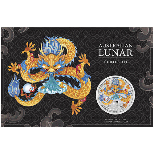 2024 $1 Australian Lunar Series III Year of the Dragon 1oz Silver Coloured Coin in Card