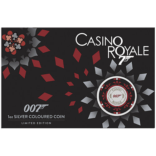 2023 $1 James Bond Casino Royale Casino Chip 1oz Silver Coloured Coin in Card