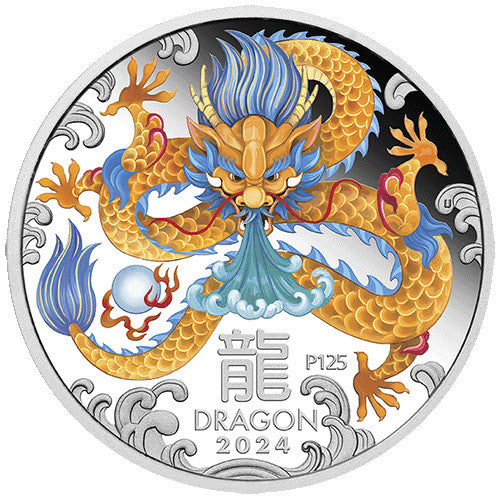 2024 $1 Australian Lunar Series III Year of the Dragon 1oz Silver Proof Coloured Coin