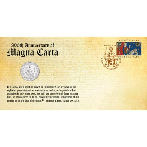 2015 20c 800th Anniversary of the Magna Carta Coin & Stamp Cover PNC