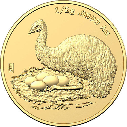 2023 $5 Mini Money Emu 1/2gm Gold Frosted Uncirculated Coin in Presentation Capsule