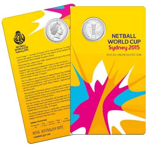 2015 20c Netball World Cup Uncirculated Coin in Card