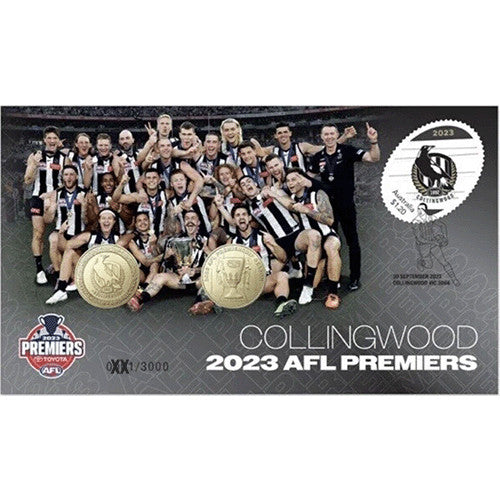 2023 AFL Premiers Collingwood Magpies Limited Edition 2 Coin & Stamp Cover PNC