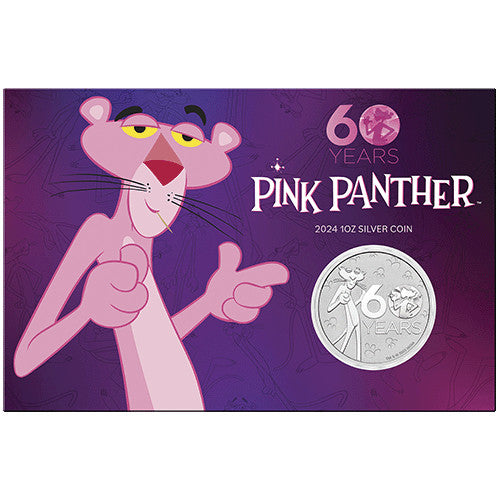 2024 $1 Pink Panther 60th Anniversary 1oz Silver Coin in Card