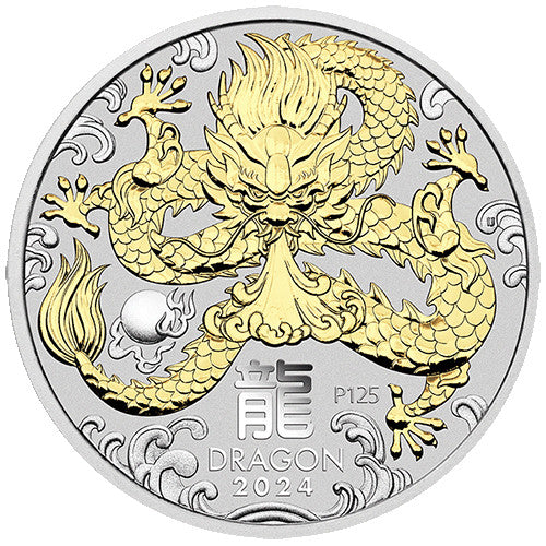 2024 Australian Lunar Series III Year of the Dragon 1oz Silver Trio Gilded Coin