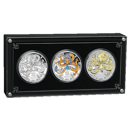 2024 Australian Lunar Series III Year of the Dragon 1oz Silver Trio in Case