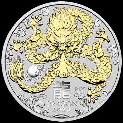 2024 $1 Australian Lunar Series III Year of the Dragon 1oz Silver Gilded Coin