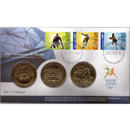 2006 Commowealth Games 3 Medallion Limited Edition Cover & Stamp PNC