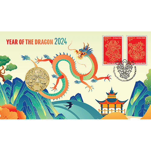 2024 $1 Year of the Dragon Coin & Stamp Cover PNC