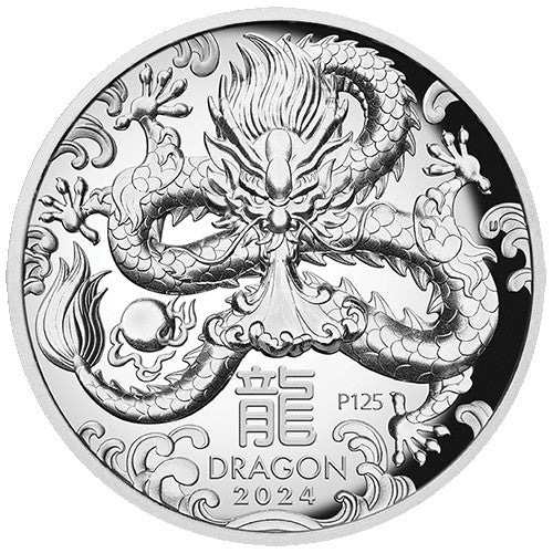 2024 $1 Australian Lunar Series III Year of the Dragon 1oz Silver Proof High Relief Coin