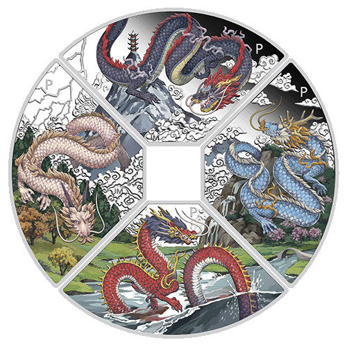 2024 $1 Year of the Dragon Quadrant 1oz Silver Proof Coloured Four-Coin Set Coins