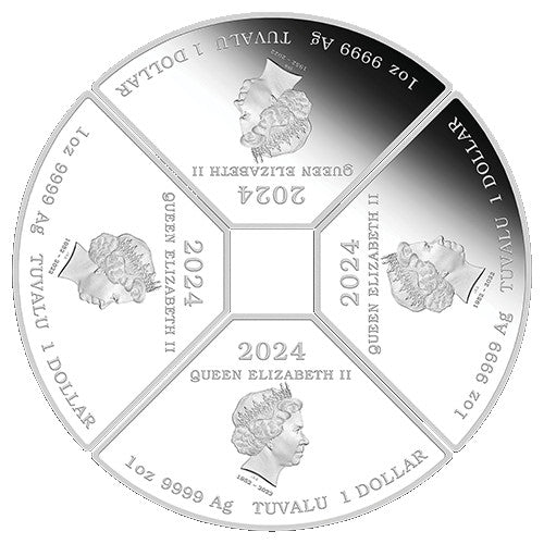 2024 $1 Year of the Dragon Quadrant 1oz Silver Proof Coloured Four-Coin Set Coin Obverse