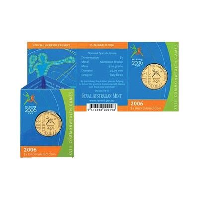 2006 $1 Commonwealth Games M Mintark Uncirculated Coin in Card