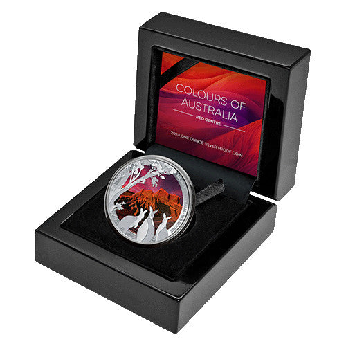 2024 $1 Colours of Australia - Red Centre 1oz Silver Proof Coloured Coin in Case Open