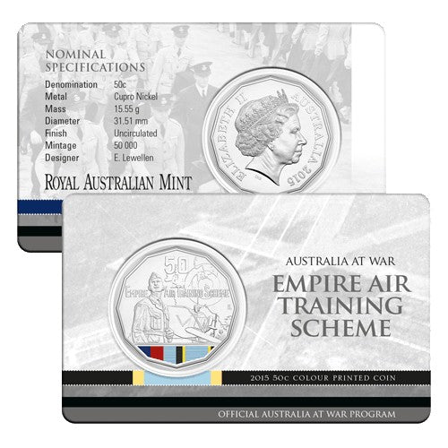 2015 50c Australia at War Series - Empire Air Training Scheme Unc Coin in Card