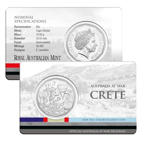 2015 50c Australia at War Series - Crete Unc Coin in Card